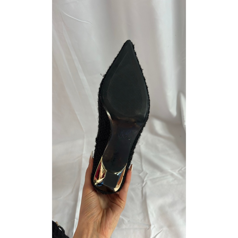 $90 NWOT Zara Black Textured Pointed Toe Sock Booties Gold Heel Ankle Women's 36 - Picture 8 of 10